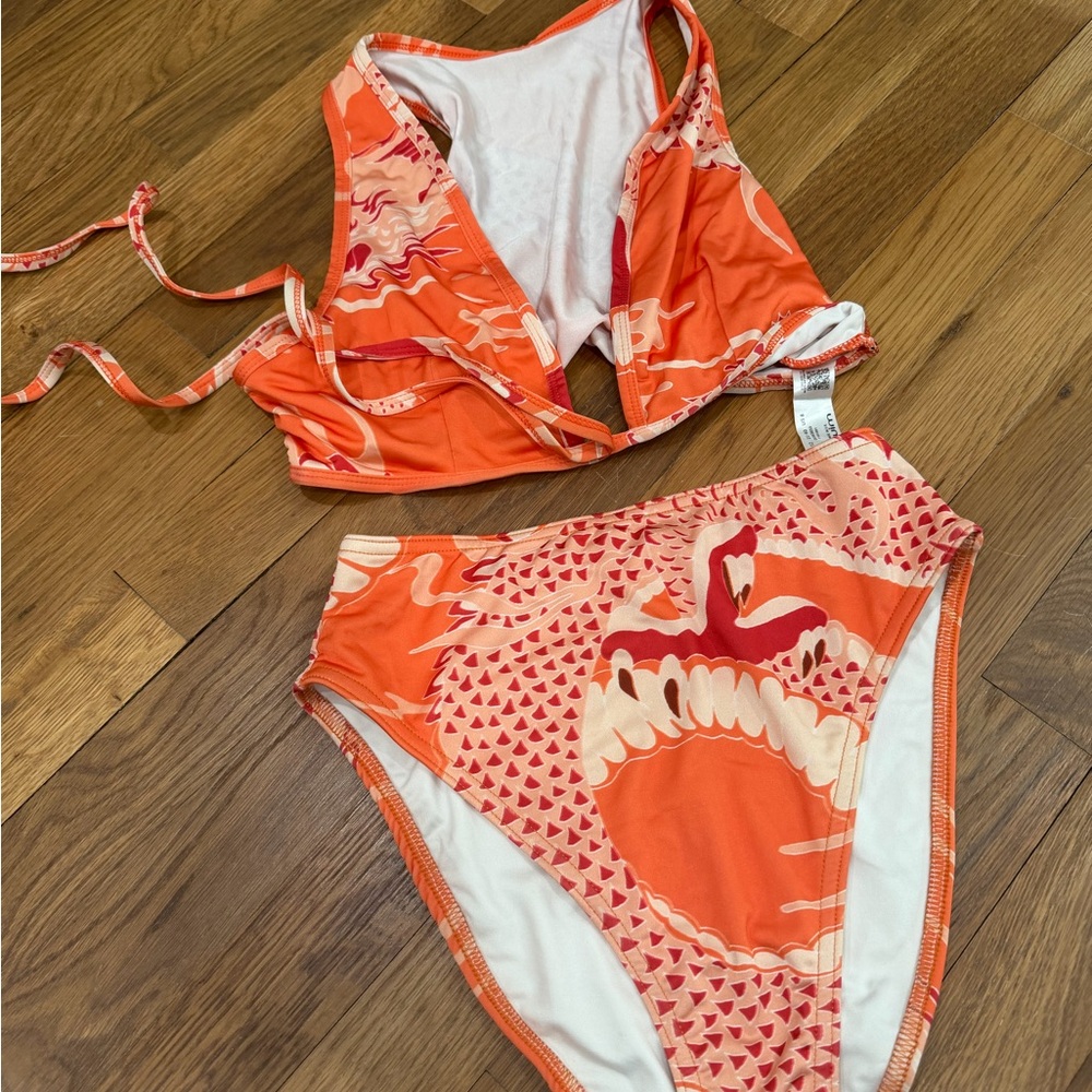 Orange Patterned Two-Piece Bikini Set